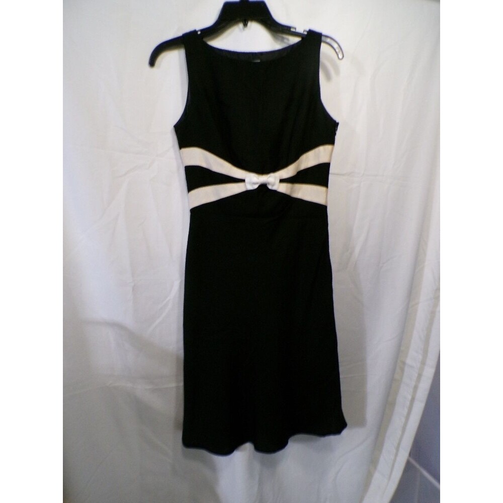 Ann Taylor Petites 4P Black Sleeveless Sheath Dress Bow Waist Contrast Trim